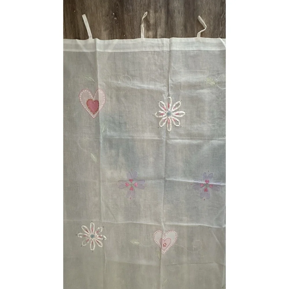 Pottery Barn Kids Sheer Curtain Panel Applique Flowers Pink 44x84 Tab Top Cotton